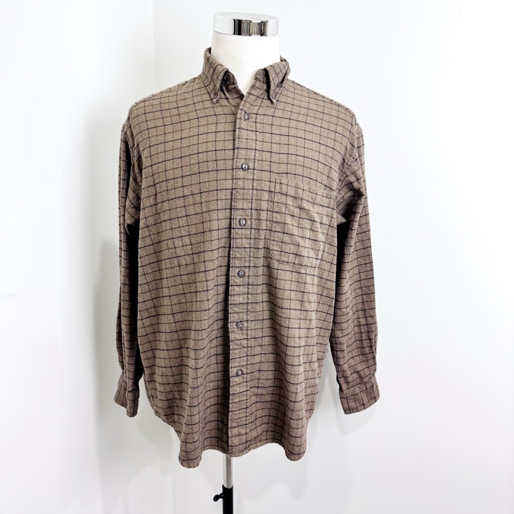 Eddie Bauer Shirt Mens Medium Brown Plaid Flannel Long Sleeve Button Up